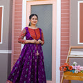 PURPLE Banarasi Zari Weaving Sleeves Glorious Traditional Gown 2