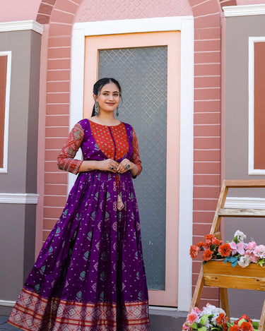 PURPLE Banarasi Zari Weaving Sleeves Glorious Traditional Gown 2