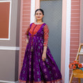 PURPLE  Banarasi Zari Weaving Sleeves Glorious Traditional Gown  1