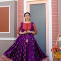 PURPLE  Banarasi Zari Weaving Sleeves Glorious Traditional Gown  