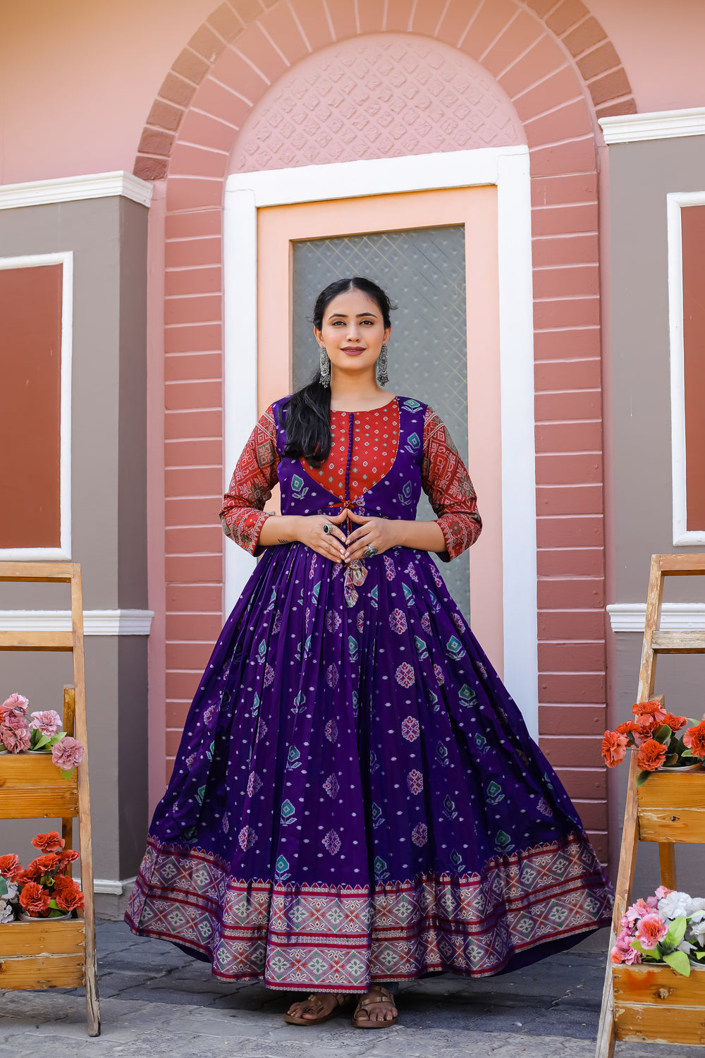  BLUE Banarasi Zari Weaving Sleeves Glorious Traditional Gown