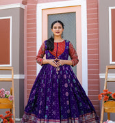  BLUE Banarasi Zari Weaving Sleeves Glorious Traditional Gown