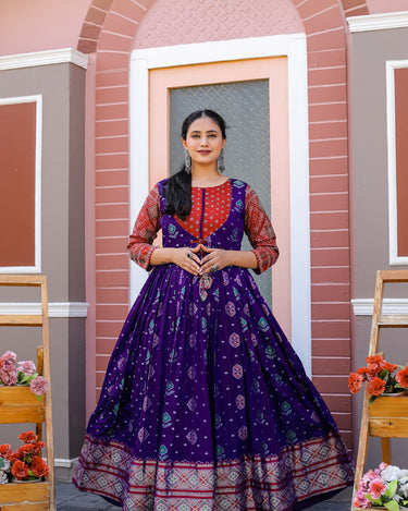  BLUE Banarasi Zari Weaving Sleeves Glorious Traditional Gown