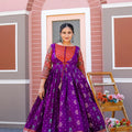 PURPLE  Banarasi Zari Weaving Sleeves Glorious Traditional Gown  4