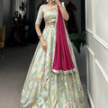 Shy Green Tussar Silk Lehenga Choli with Floral Print Design 2