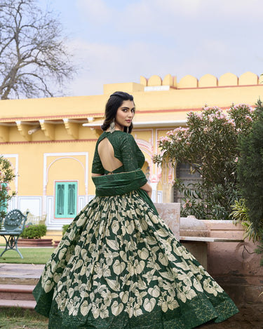 Green Floral Design Tussar Silk Lehenga Choli 2