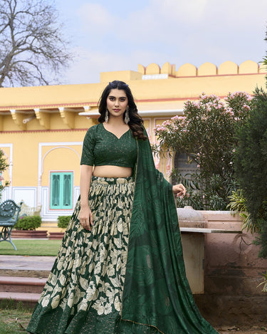 Green Floral Design Tussar Silk Lehenga Choli