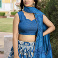 Royal Blue Floral Design Tussar Silk Lehenga Choli 1