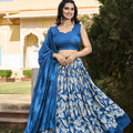 Royal Blue Floral Design Tussar Silk Lehenga Choli