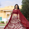 Red Floral Design Tussar Silk Lehenga Choli 1