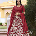 Red Floral Design Tussar Silk Lehenga Choli