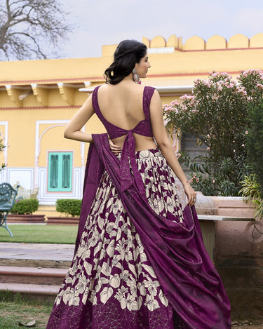 Wine Floral Design Tussar Silk Lehenga Choli 4