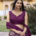 Wine Floral Design Tussar Silk Lehenga Choli 2