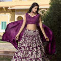 Wine Floral Design Tussar Silk Lehenga Choli 1