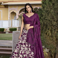 Wine Floral Design Tussar Silk Lehenga Choli