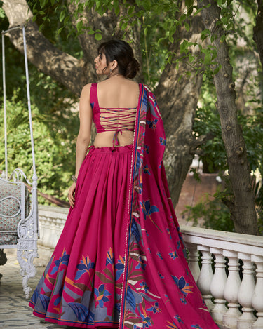 Rani Pink Colour Floral Fantasy: Polyester Viscose Chanderi Lehenga Choli 3