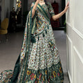 Green Colour Tussar Silk Floral Print With Foil Lehenga Choli 2