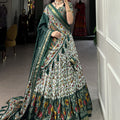 Green Colour Tussar Silk Floral Print With Foil Lehenga Choli