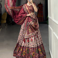 Maroon Colour Tussar Silk Floral Print With Foil Lehenga Choli 1