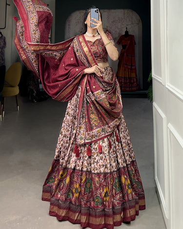 Maroon Colour Tussar Silk Floral Print With Foil Lehenga Choli 1
