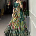 Green Tussar Silk Lehenga Choli with Kalamkari Print 1