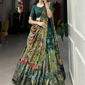 Green Tussar Silk Lehenga Choli with Kalamkari Print