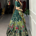 Green Tussar Silk Lehenga Choli with Kalamkari Print 4