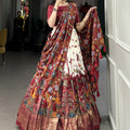 Off White Tussar Silk Lehenga Choli with Kalamkari Print 2