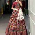 Off White Tussar Silk Lehenga Choli with Kalamkari Print