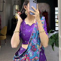 Purple Tussar Silk Lehenga Choli with Kalamkari Print 4