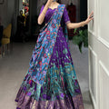 Purple Tussar Silk Lehenga Choli with Kalamkari Print 1