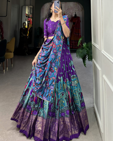 Purple Tussar Silk Lehenga Choli with Kalamkari Print 3