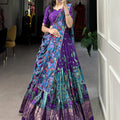 PurpleTussar Silk Lehenga Choli with Kalamkari Print