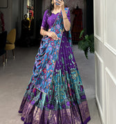 PurpleTussar Silk Lehenga Choli with Kalamkari Print