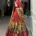 Red Tussar Silk Lehenga Choli with Kalamkari Print 4