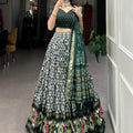 Green Colour Tussar Silk With Ikkat Print Lehenga Choli 1