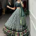 Green Colour Tussar Silk With Ikkat Print Lehenga Choli 3