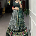 Green Colour Tussar Silk With Ikkat Print Lehenga Choli