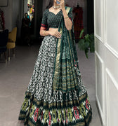 Green Colour Tussar Silk With Ikkat Print Lehenga Choli