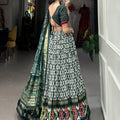 Green Colour Tussar Silk With Ikkat Print Lehenga Choli 4