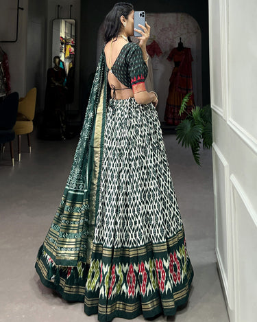 Green Colour Tussar Silk With Ikkat Print Lehenga Choli 4