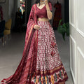 Maroon Colour Tussar Silk With Ikkat Print Lehenga Choli