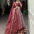 Maroon Colour Tussar Silk With Ikkat Print Lehenga Choli 4