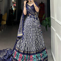 Navy Blue Colour Tussar Silk With Ikkat Print Lehenga Choli 3