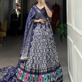 Navy Blue Colour Tussar Silk With Ikkat Print Lehenga Choli