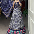 Navy Blue Colour Tussar Silk With Ikkat Print Lehenga Choli 1