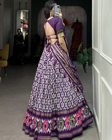 Purple Colour Tussar Silk With Ikkat Print Lehenga Choli 4