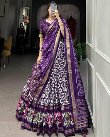 Purple Colour Tussar Silk With Ikkat Print Lehenga Choli 1