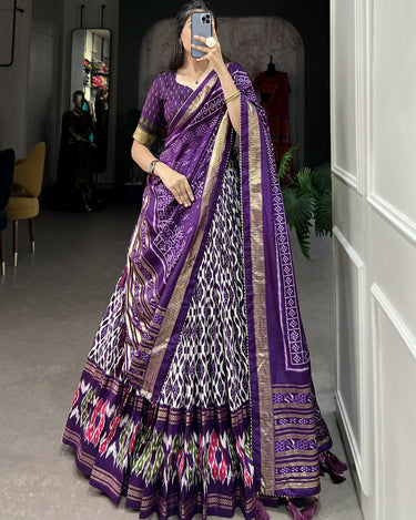 Purple Colour Tussar Silk With Ikkat Print Lehenga Choli