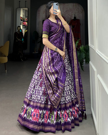 Purple Colour Tussar Silk With Ikkat Print Lehenga Choli 3